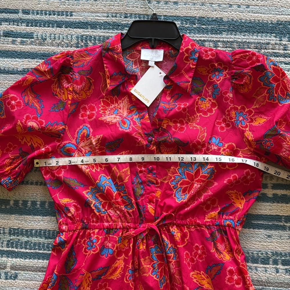 Sugarlips elegant vibrant Floral Red Dress small. Cinch - Picture 11 of 12